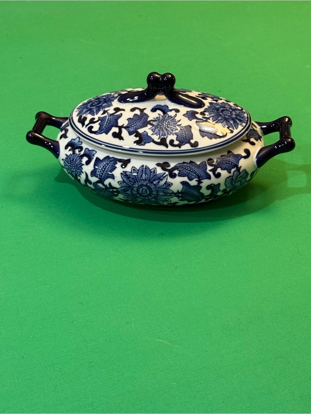 Blue and White Floral Covered Serving Dish - Elegant Dinnerware